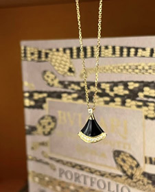 Bulgari Nowy Kolor Czarny Agat Wentylator Naszyjnik-3584  