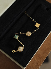 Louis Vuitton LV Amazonite Diament Cztery Kwiaty Bransoletka-3616  