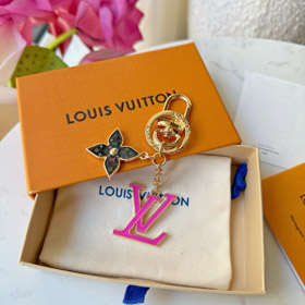 Louis Vuitton LV czarny trójkolorowy stary kwiat różowy list keychain-3761  