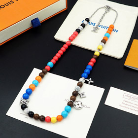 Louis Vuitton LV regulowany sznurek ozdobiony drewniany napis metalowy koraliki naszyjnik-3950  