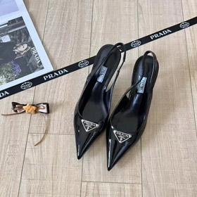PRADA skóra patentowa szpilowa klamra na palce stiletto wysokie obcasy-2961  