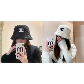 Celine ciepły i wiatroodporny rybacki kapelusz z jagnięcym runem-4943  