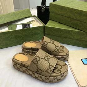 GUCCI jedno słowo nowe kapcie haftowane grubo podeszwa wysokość zwiększająca platforma tort pary-233