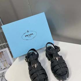 Prada nowe grube podeszwy rzymskie tkane europejskie i amerykańskie wzmacniające wysokość sandały i