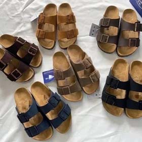 BIRKENSTOCK leniwy mężczyzn i kobiet podwójne klamry płaskie kapcie prawdziwa skóra korkowa stopa wy
