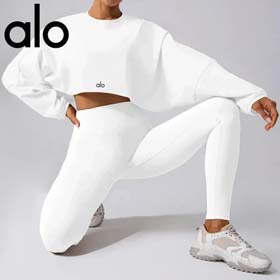 ALO Sports sweatshirt women's round neck short breathable fitness T-shirt drop shoulder sleeve loose long sleeve top yoga top-2570  