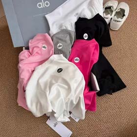 ALO 2025 Spring and Summer New Simple Letter Print Slimming Round Neck Casual All-match T-shirt-2578  